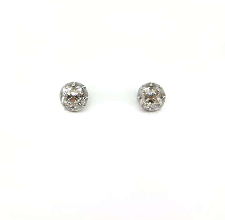 Pair of square-cushion diamond stud earrings
